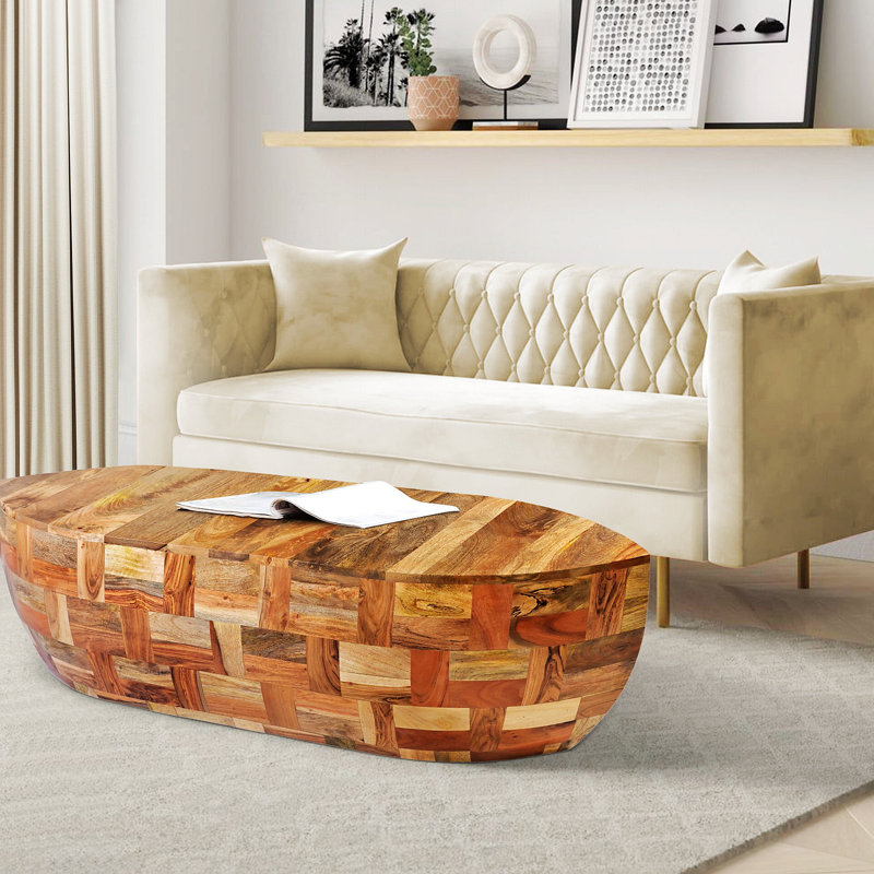 Table basse ovale en bois de manguier de 42 pouces, brun patiné