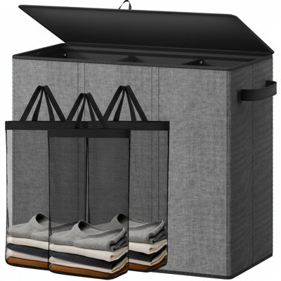 180L Laundry Hamper 3 Section with Lid