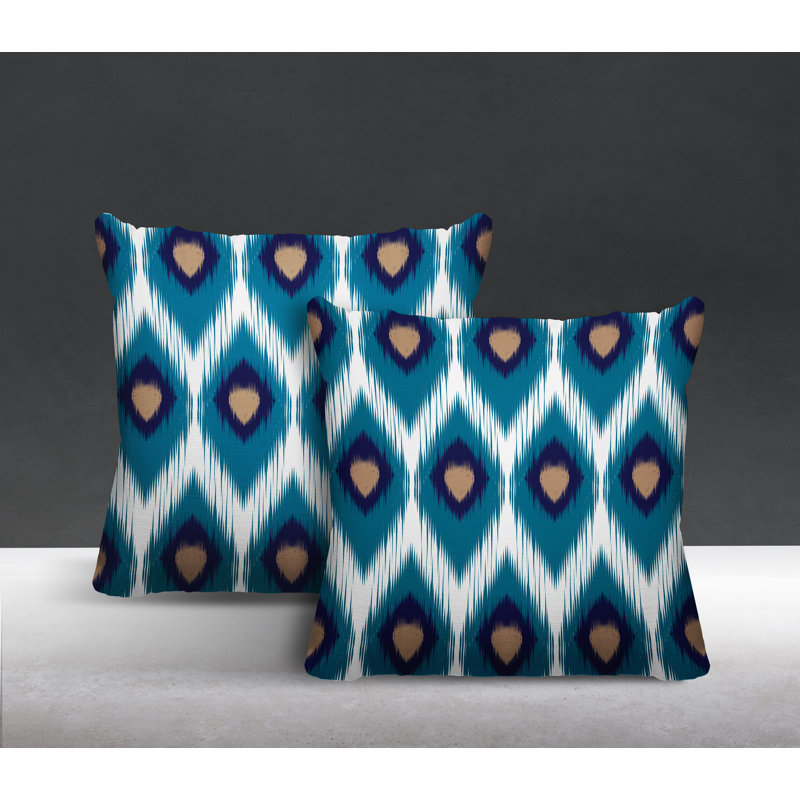 Coussin décoratif intérieur / extérieur abstrait, L 17 po x H 17 po, Turquoise