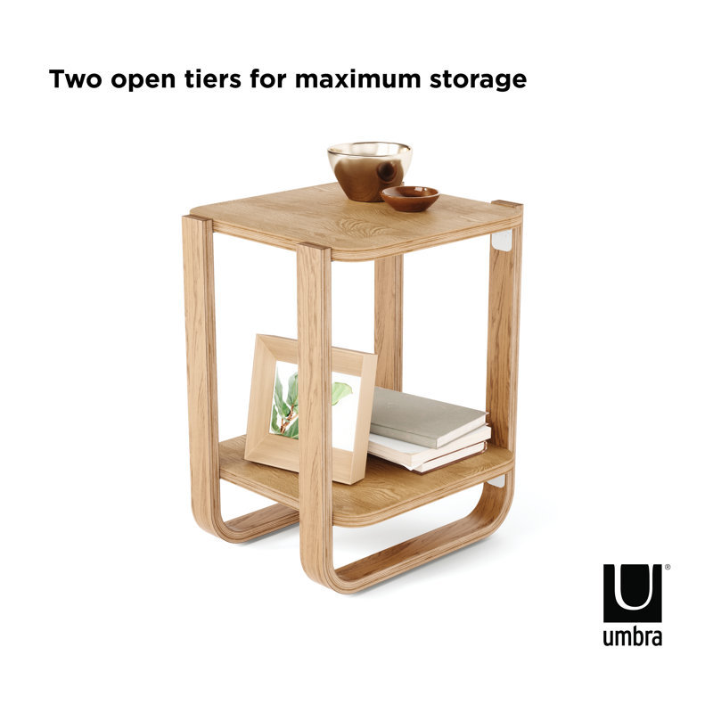 Natural Wood Two-Tier Side Table with Bentwood Legs