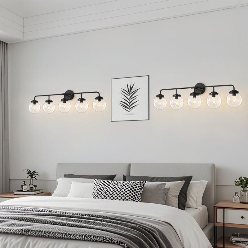Luminaires de salle de bain pour salle de bain avec abat-jour transparent à intensité variable, Noir mat, 5