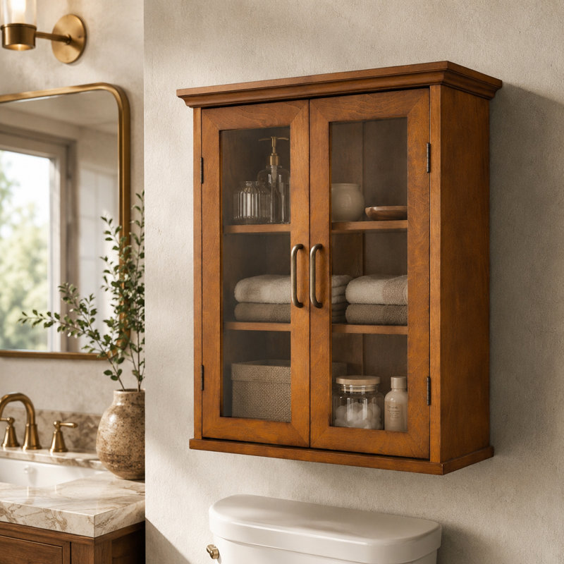 Yarissa Two-Door Removable Wall Storage Cabinet with Glass Panels & Adjustable Shelves