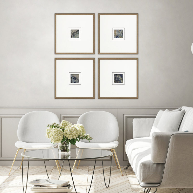 Antique Gold Wood Framed Abstract Mixed Media Wall Art Set