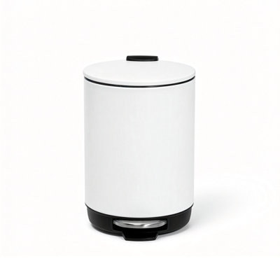 3L Round Step Trash Can, White 0.8 Gallon Small Wastebasket for Bedroom, Bathroom, or Office