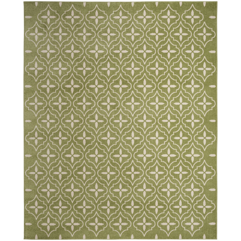 Yenisel Rectangle Moroccan Power Loom Polypropylene Indoor / Outdoor Area Rug in White/Green, Rectangle 8' x 10'