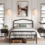 Ashwyn Heavy Duty Steel Slat Bed Frame with 18" High, Vintage Style, Anti Sway and Squeak Resistant