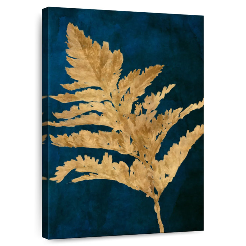 Harnek, feuilles d'or sur bleu marine I, H 24 po x l 16 po
