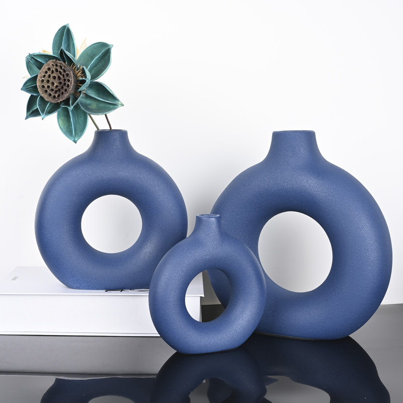 Elsia 3 Piece Handmade Ceramic Table Vase, Blue