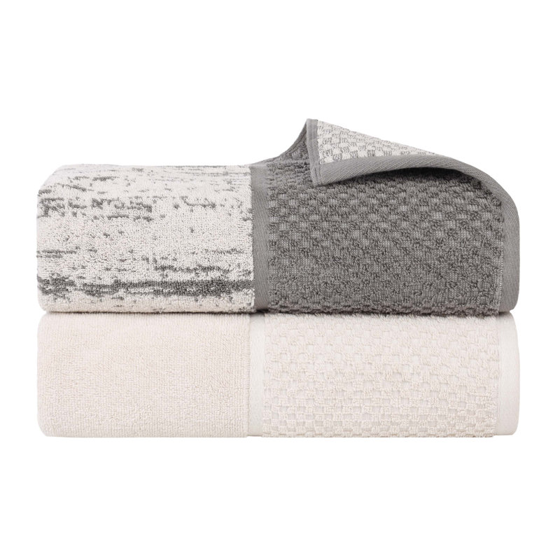 Drap de bain en jacquard doux et moelleux Superior Lodie, Ivoire / gris anthracite