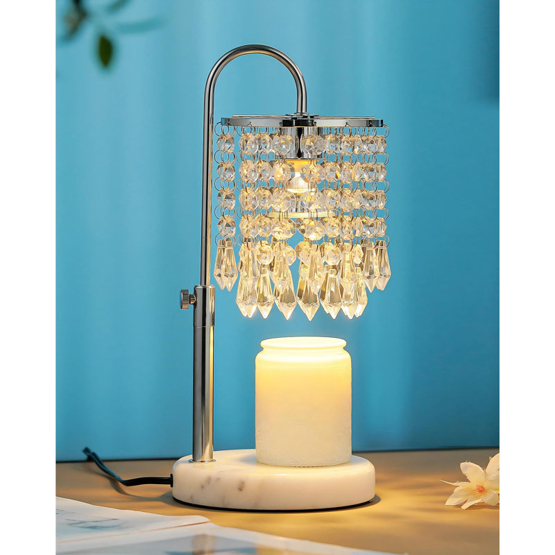 Candle Warmer Lamp With Timer Dimmer And 3 Bulbs, Candle Lamp Warmer With Marble Base For Adjustable Height, Crystal Candle Lamp For Jar Candles, Home Room Decor.(Silver Chrome)