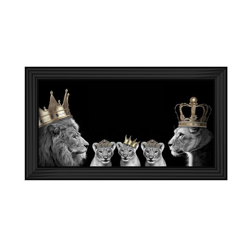 Lion Family With 3 Cubs II - Single Picture Frame Print