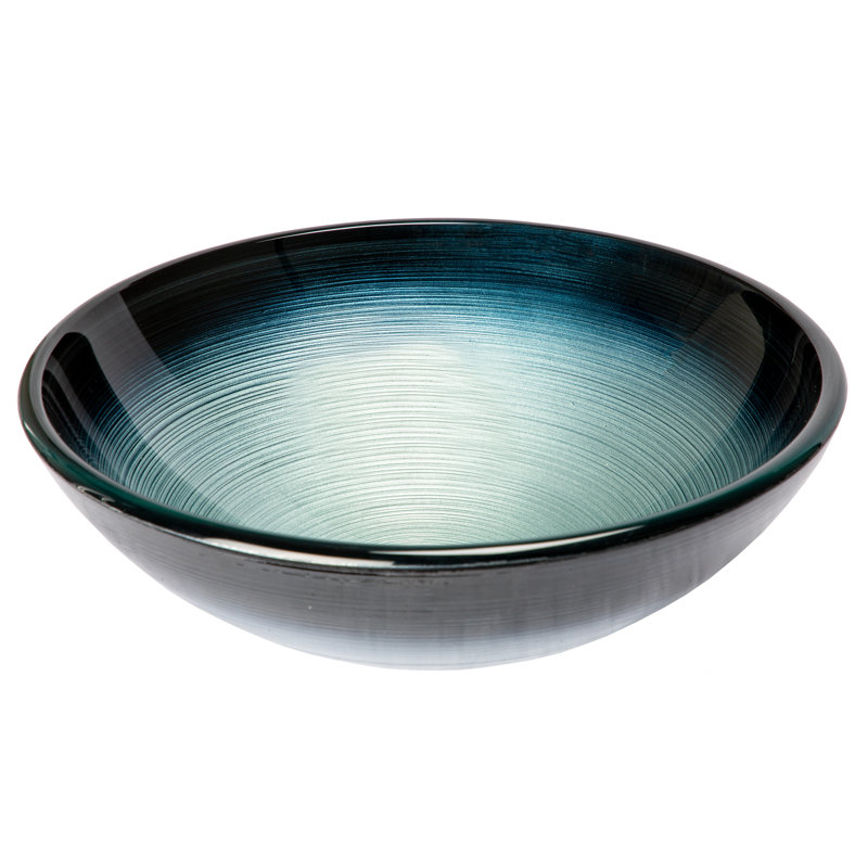 Eden Bath 16.38'' Tempered Glass Circular Bathroom Sink, Dark Blue