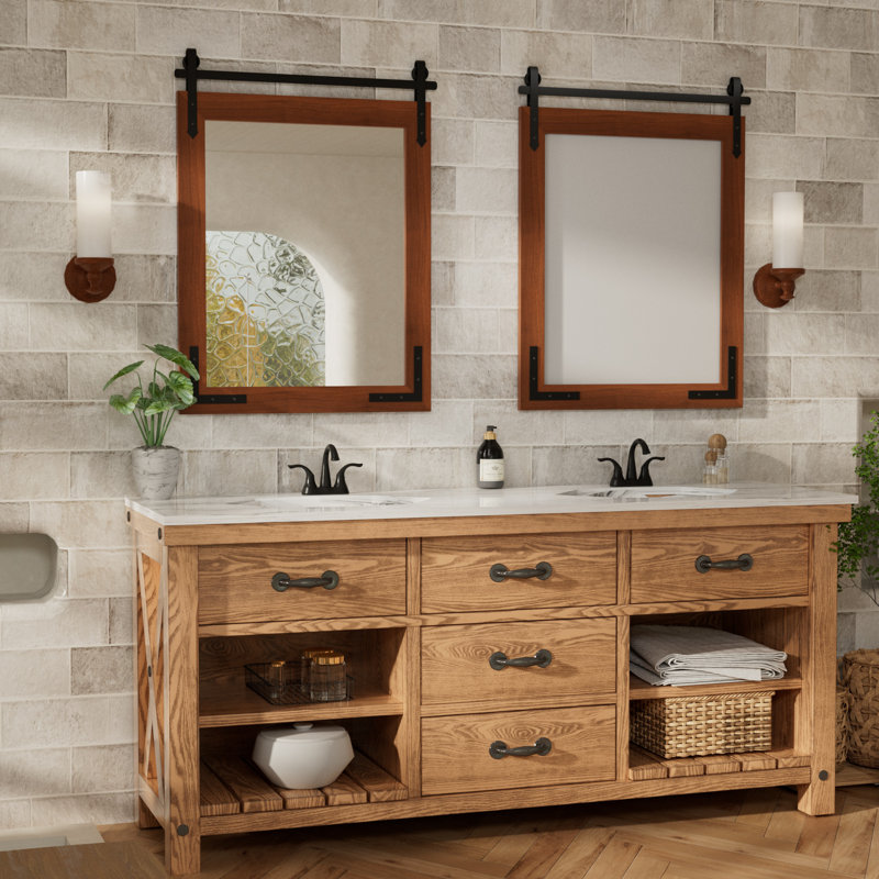 Miroir décoratif Brunilda Rustic Farmhouse, 30 po x 22 po, Marron foncé