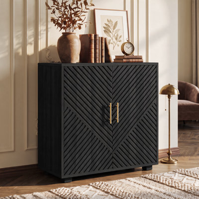 Armoire de rangement à porte cannelée moderne avec tablettes réglables et poignées dorées
