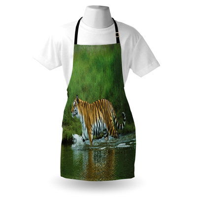 East Urban Home Savannah Apron Unisex Siberian Tiger Panther Adult Size Apricot and Green
