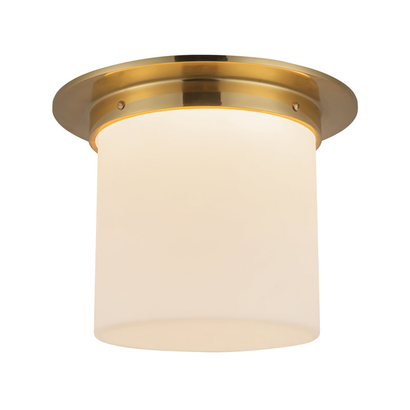 Plafonnier cylindrique en laiton minéral avec verre opale 11 po (9 po de hauteur) Minéral, Verre opale, Laiton