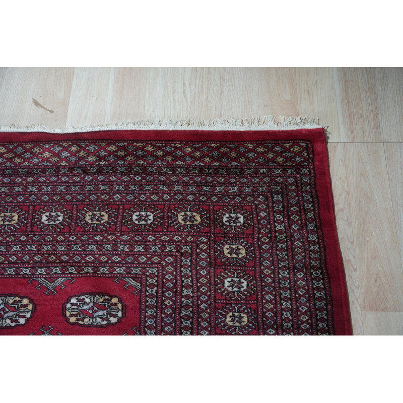 Hand Knotted Wool Geometric Area Rug in Pink, 4' x 6'