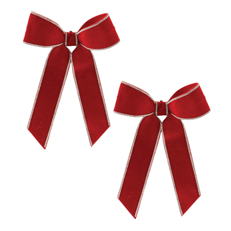 Nœud de fête bleu marine, H 3 po x l 14 po x P 9 po, Rouge ; Argent