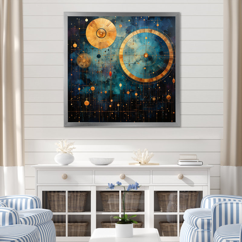 «Teal Gold Astrology Celestial Alignment» sur impression sur toile, Cadre simple argenté, H 30 po x l 30 po x P 1 po