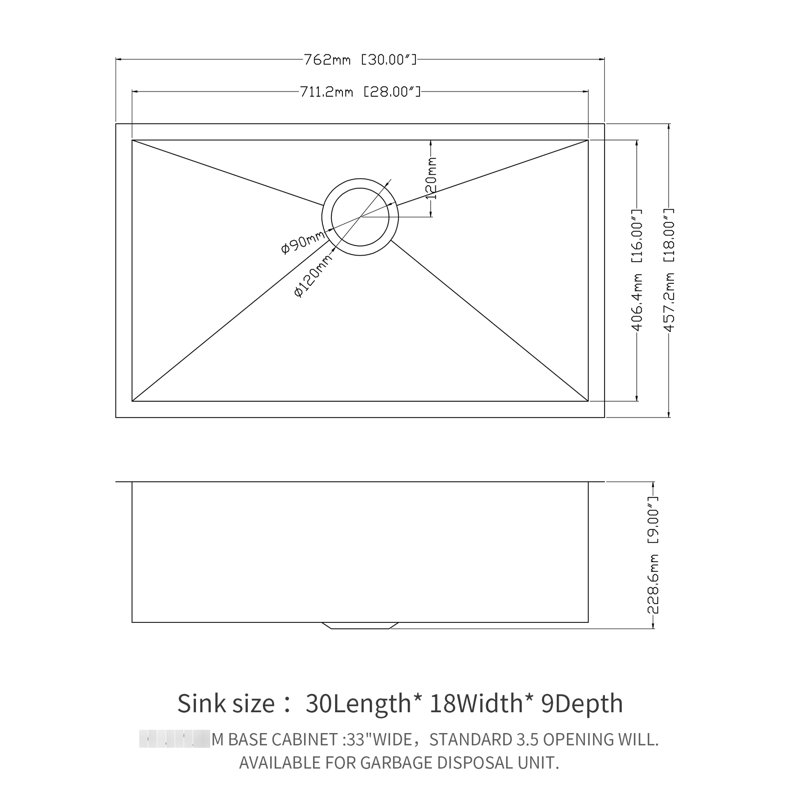 Évier de cuisine 30 po x 18 po en acier inoxydable encastrable de 9 po de profondeur, 18 po avec finition lisse et revêtement de condensation, support de cuisine en acier inoxydable de calibre 30 po