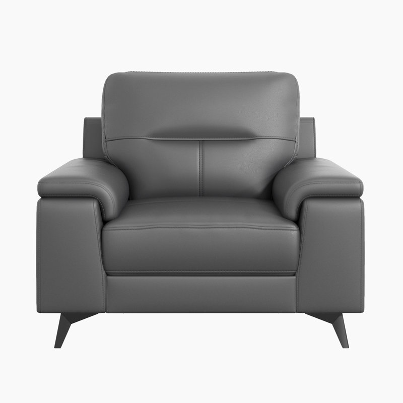 Teasley 44" Modern & Contemporary Accent Chair with Top Grain Leather, Exposed Metal Feet, High-Density Foam Cushions