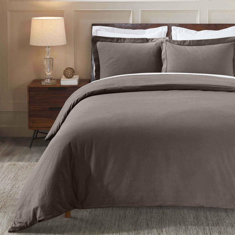 Superior Flannel Cotton Modern Classic Fuzzy Duvet Cover Set With Pillow Shams, King / California King Duvet + 2 King Shams