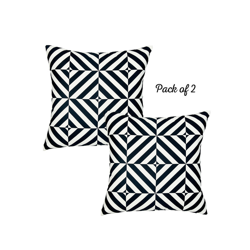 Black and White Geometric Polyester Pillow Covers, Set of 2