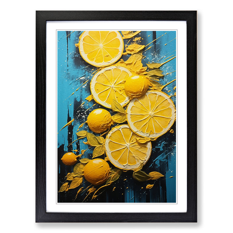 Sliced Lemon Hard Edge 1 Piece Single Picture Frame Wall Art, 64cm H x 46cm W x 2cm D, Black