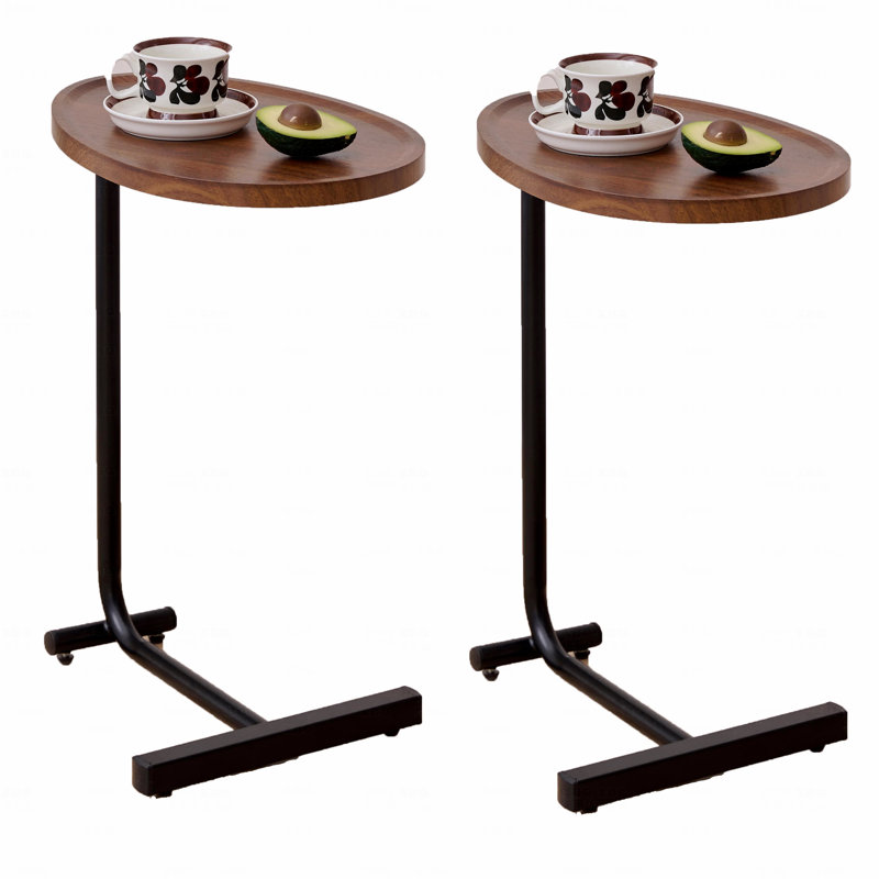 Ensemble de 2 tables d'appoint en forme de C avec dessus en bois, Noir