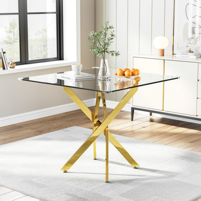 Square with Stainless Steel Base Dining Table