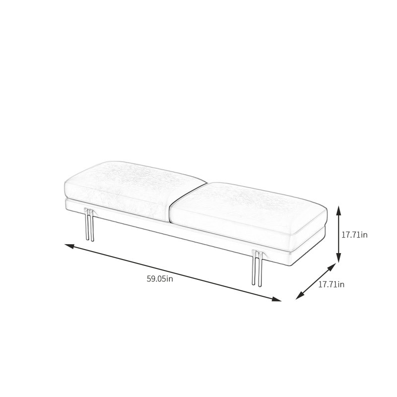 Banc rembourré Latanya, Crème, H 17,71 po x l 59,05 po x P 17,71 po