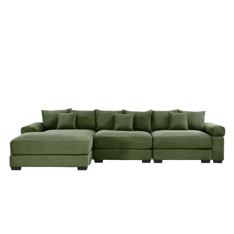 Canapé modulaire surdimensionné en L avec méridienne, assise profonde, conception ergonomique et assemblage facile, Vert