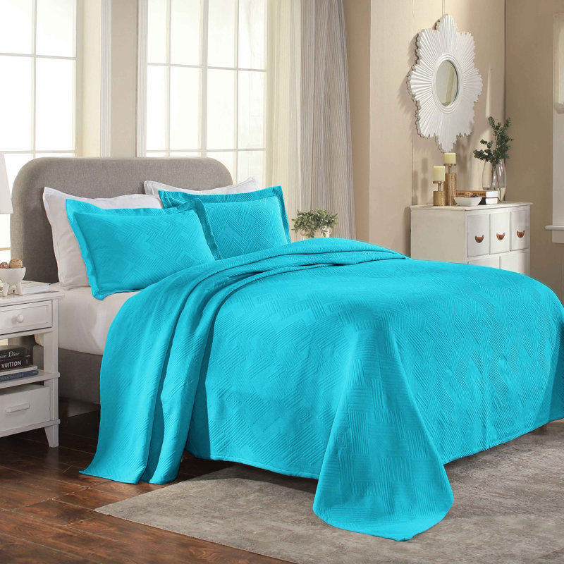 Scotia 100% Cotton All-Season Geometric Fret Jacquard Matelasse Bedspread/Coverlet Set, King Bedspread + 2 Shams