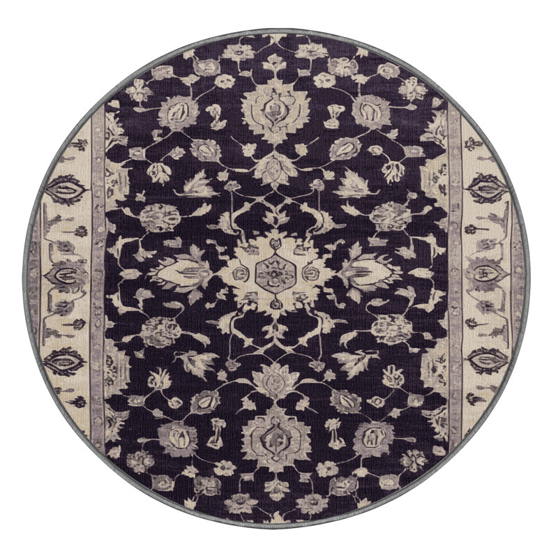 Tapis gris lavable à la machine, Rond 6 pi