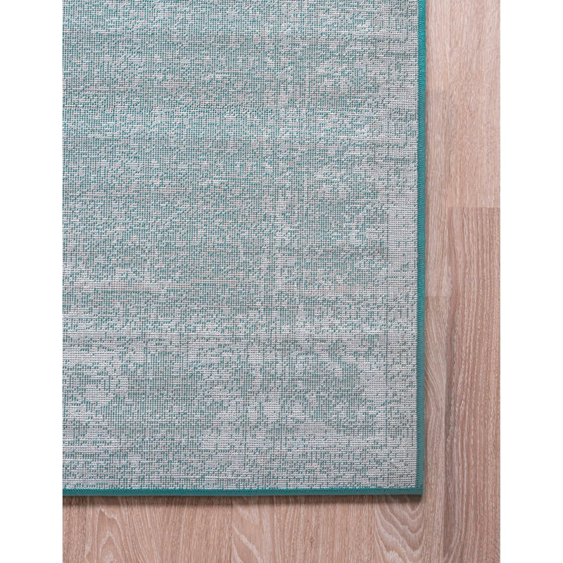 Tapis floral turquoise Brandt, Rectangle 5 pi 3 po x 8 pi