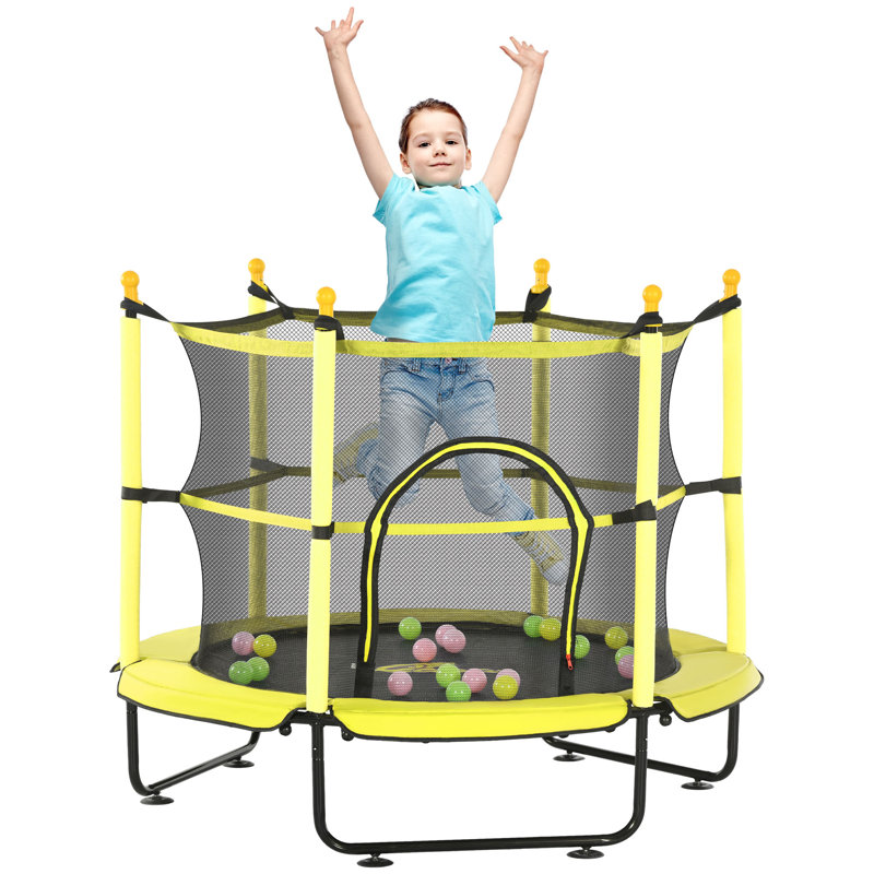 55-Inch Blue Kids' Trampoline with Safety Enclosure
