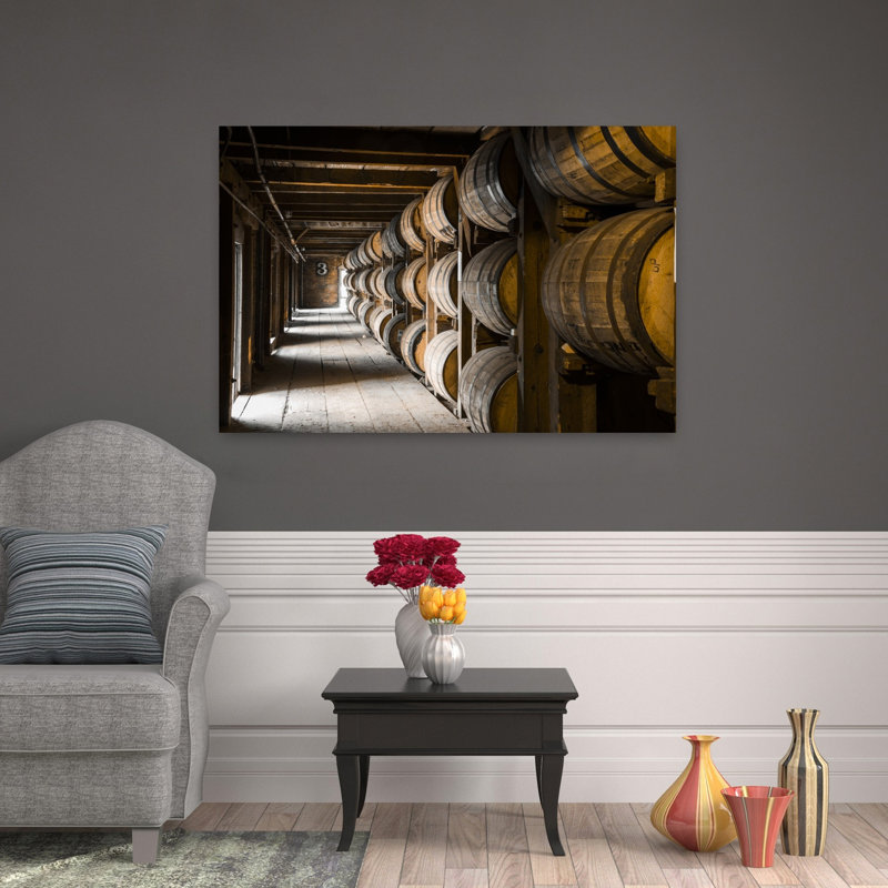 Whiskey Barrels In Distillery Cellar, Usa Contemporary Wall Art, H 48 po x l 32 po