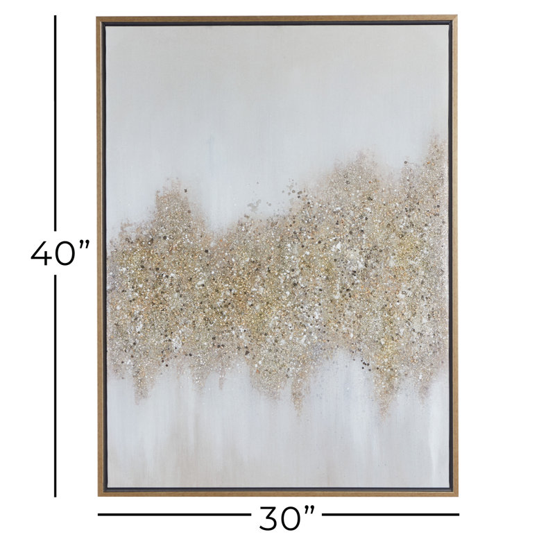 CosmoLiving by Cosmopolitan Canvas Glitter Flakes Geode Framed Wall Art with Frame, 39.5'' H x 29.5'' W x 1.5" D, Grey/Beige