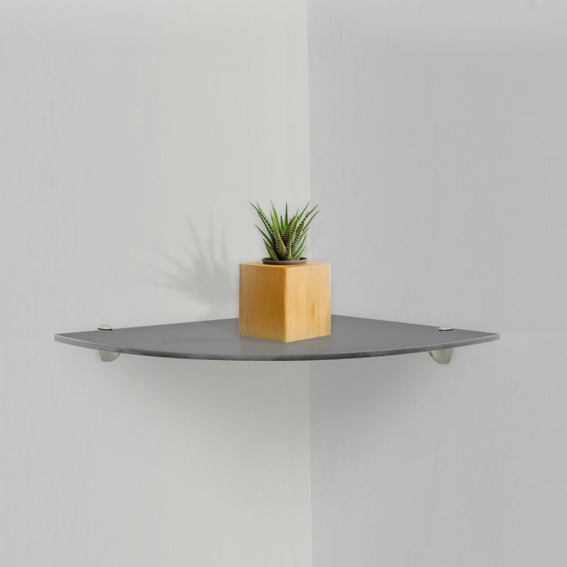 Ayiesha Triangle Glass Corner Shelf with Adjustable Shelves, 0.37"H x 6" W x 6"D, Grey