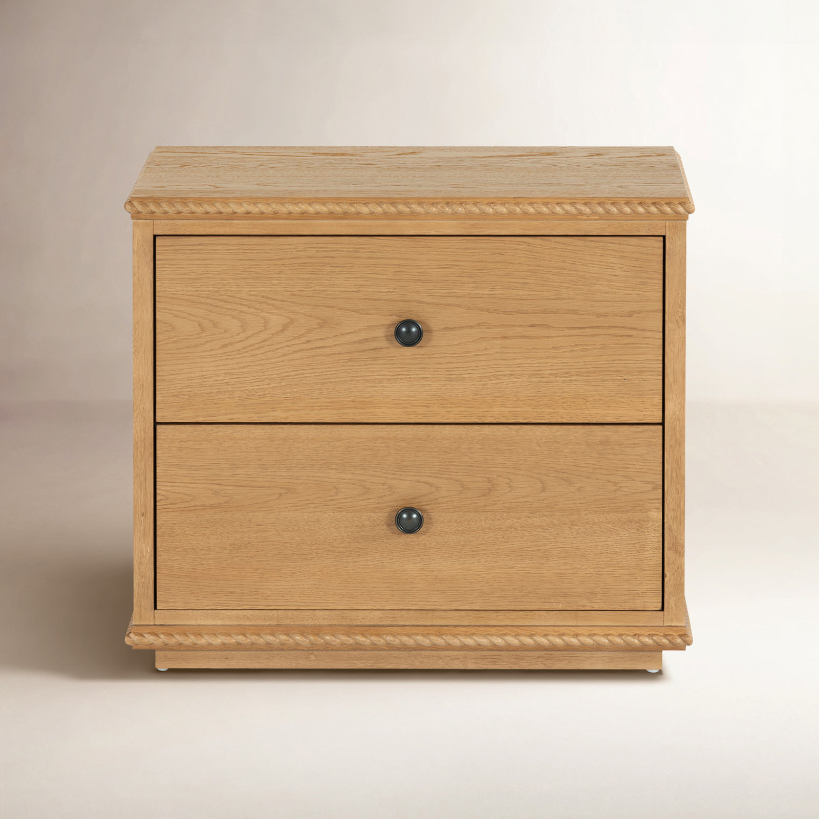 Nightstand with Rope Detailing, Brown Oak
