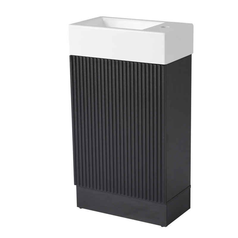 Meuble-lavabo de 18,6 po de largeur avec lavabo, armoire de salle de bain avec tablette à deux niveaux, orientée vers la gauche ou vers la droite