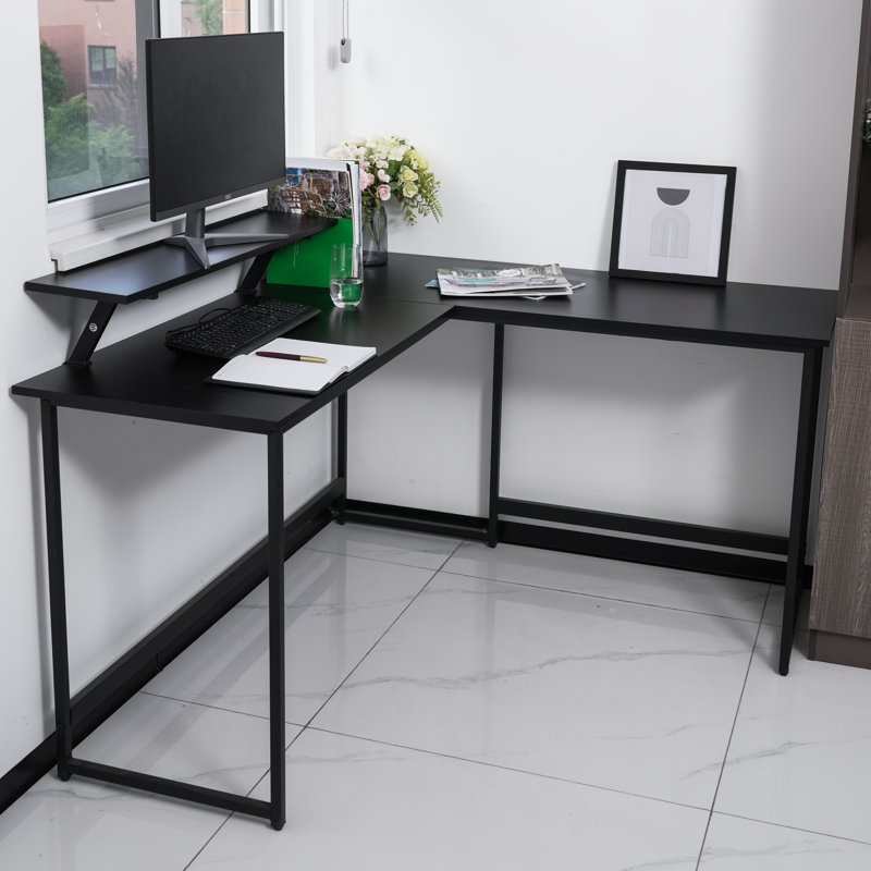 Cadmore L-Shaped Metal Base Computer Desk, Black