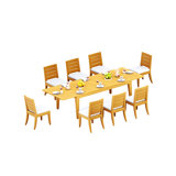 10 Seats 11 Pcs Grade-A Teak Wood Dining Set: 122" Caranas Double Extension Rectangle Table And 10 Atnas Armless Chairs #11AT2900