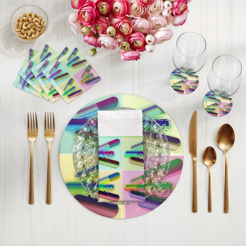 Ode To Hurst Vegan Leather Round Placemats, Psychedelic