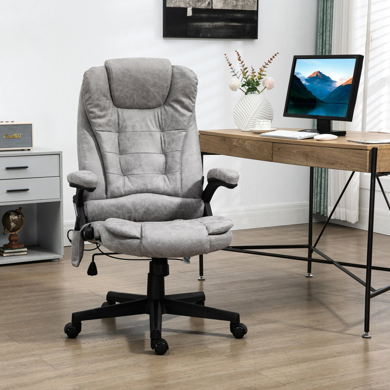Chaise de bureau avec massage vibrant et chauffant à 6 points, dossier inclinable, accoudoirs rembourrés, siège réglable, fonction d'inclinaison gris agréable, hauteur