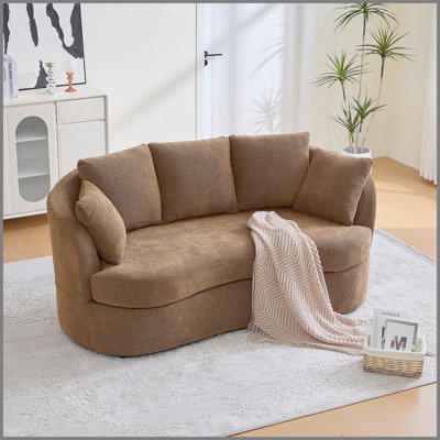 Canapé incurvé de 73,82 po de largeur, siège très profond en chenille moelleuse de luxe moderne, 4 coussins amovibles, convient aux petits espaces, salons, chambres à coucher, brun