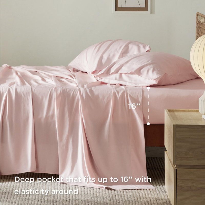 Essential Collection Cooling Rayon Derived from Bamboo Sheet Set, King Sheet Set with 2 Pillowcases, Pink