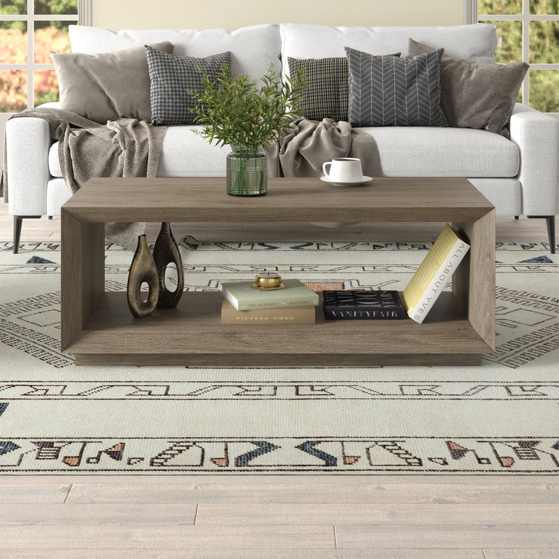Atrell Solid Coffee Table with Storage, Antiqued Grey Oak