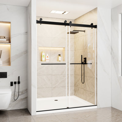 Frameless Double Sliding Shower Door, Soft-Close Shower Screen, Tempered Glass Door With Explosion-Proof Film And Stainless Steel Door Handles