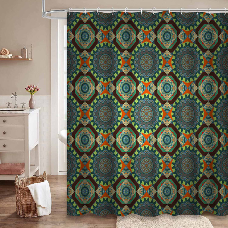Rideau de douche abstrait à motif abstrait vert et brun avec 12 crochets, L 72 po x l 72 po